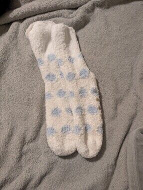 Cozy White Fuzzy Socks with Light Blue Dots